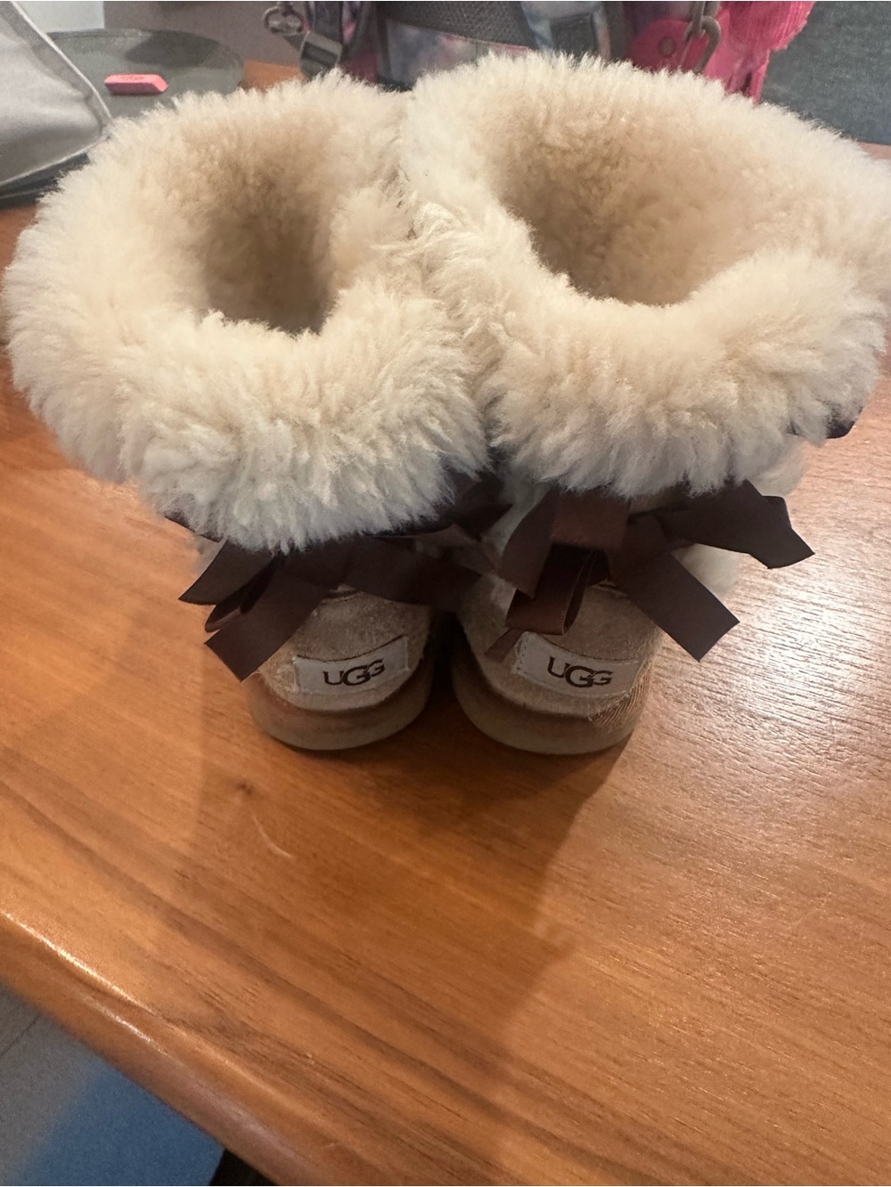 UGG Kids Size 1 Short Chestnut Suede Boots in WORN condition